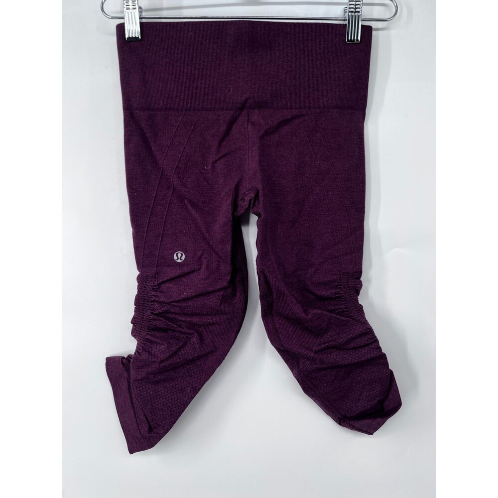 Lululemon In the Flow Crop Leggings Women’s 2 Maroon Ruched Leg Seamless Yoga